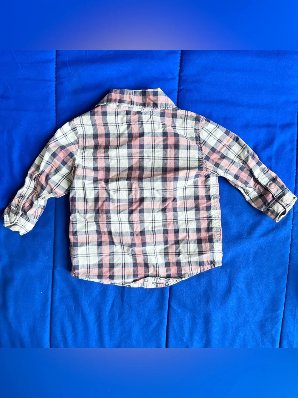 CARTER’S Baby Boy Pink Navy Blue Plaid Button Up Shirt Pants Outcit 6 Months
